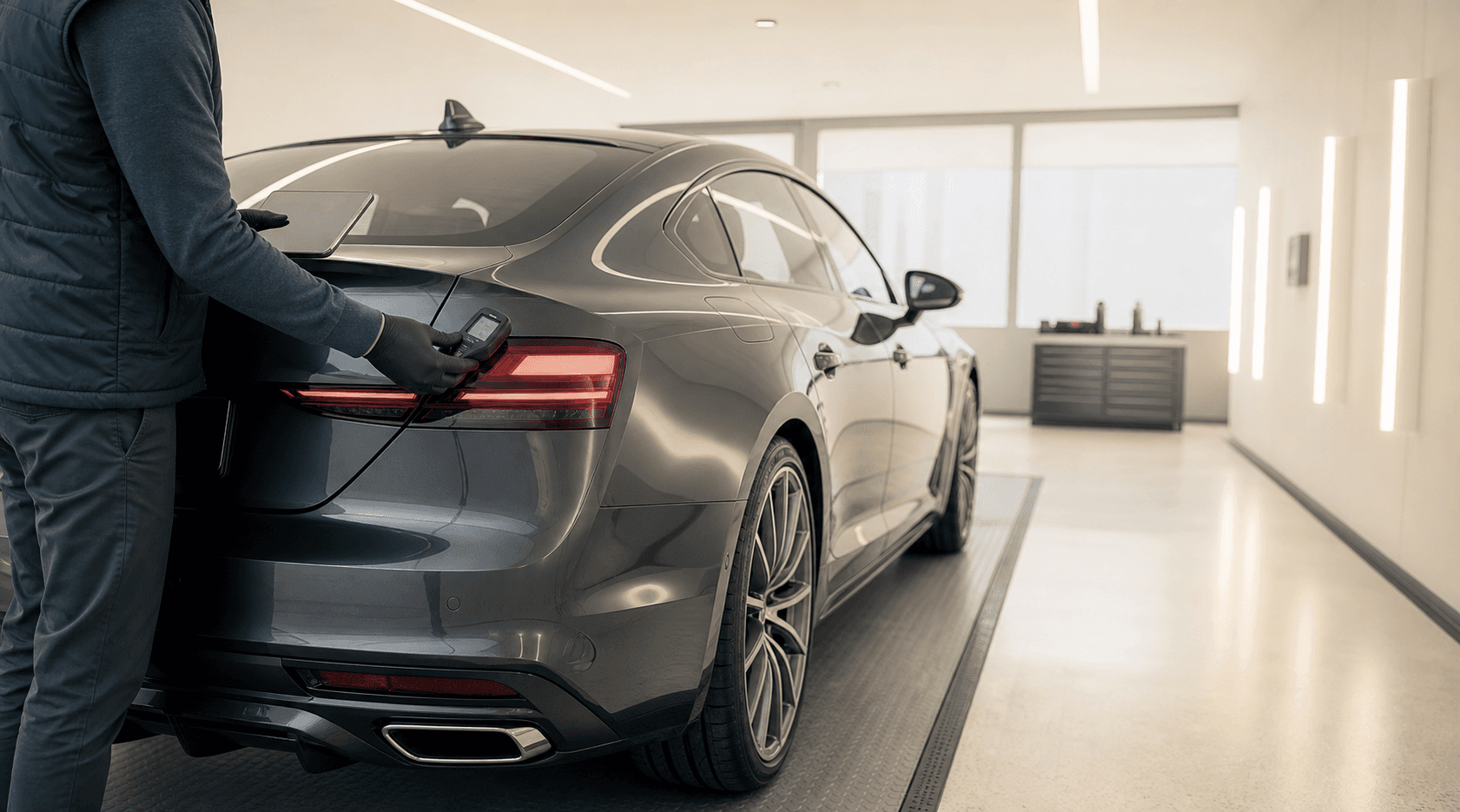 Professional vehicle inspection in a clean studio